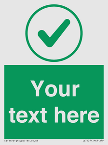 Custom green background, green tick in circle sign